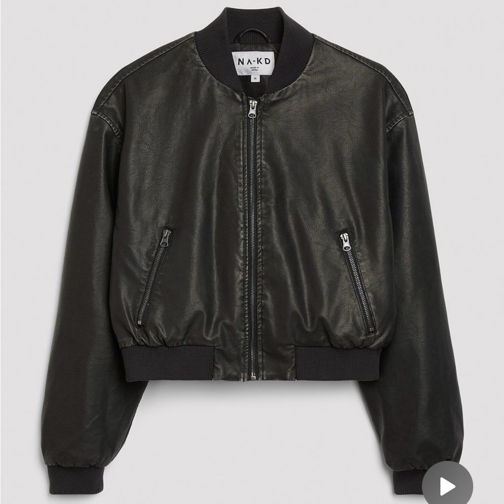 Na-kd cropped faux leather bomber jacket